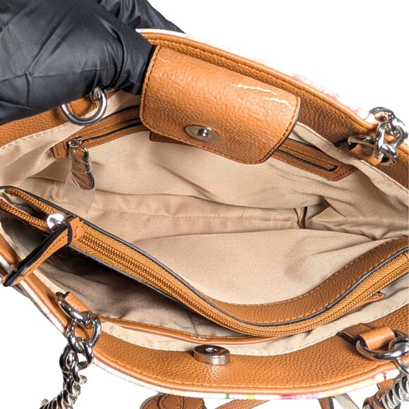 Dana Buchman White Floral PVC Faux Leather Julia 2-Way Tote Crossbody - Picture 8 of 12